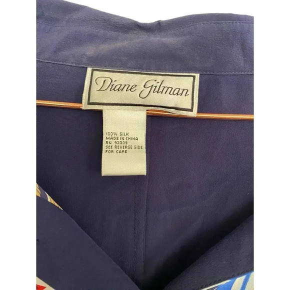 Diane Gilman nautical Long Sleeve silk Collared Button Up Top Size 2X - Picture 3 of 5